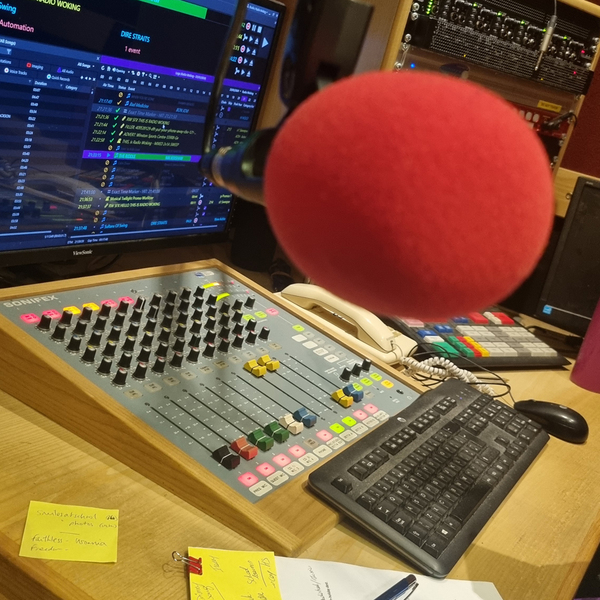 Big red microphone in the studio